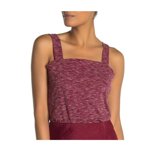 Bobeau Knit Tank Top Square Neck Red White Marled - Picture 2 of 10